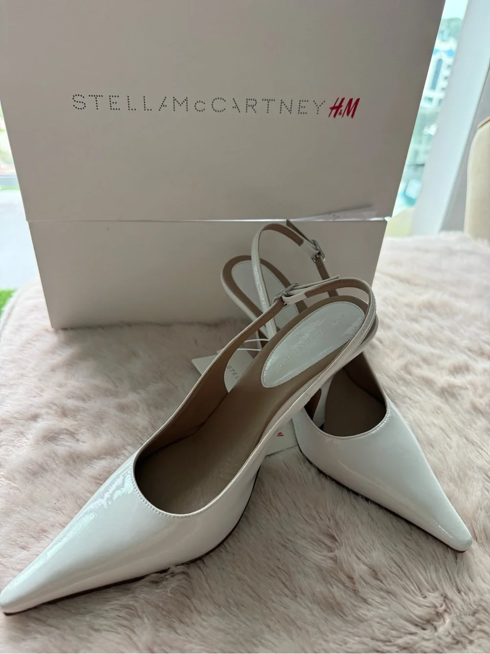 Stella McCartney White Pointed Slingback Heels